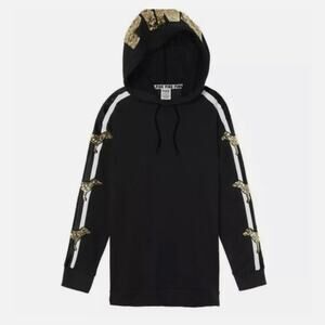 PINK Victoria's Secret Black Bling Campus Sequin Dog Hoodie